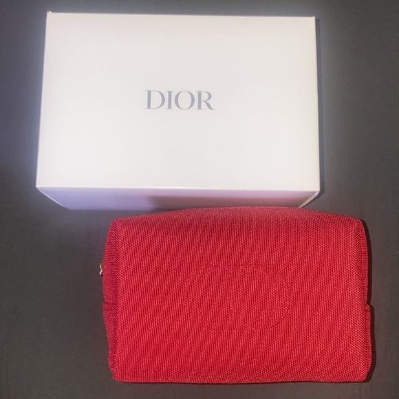 Dior Pouch Cosmetic Organizer Makeup Square Red Case Shaving Kit Dopp Beauty Bag - Picture 4 of 7